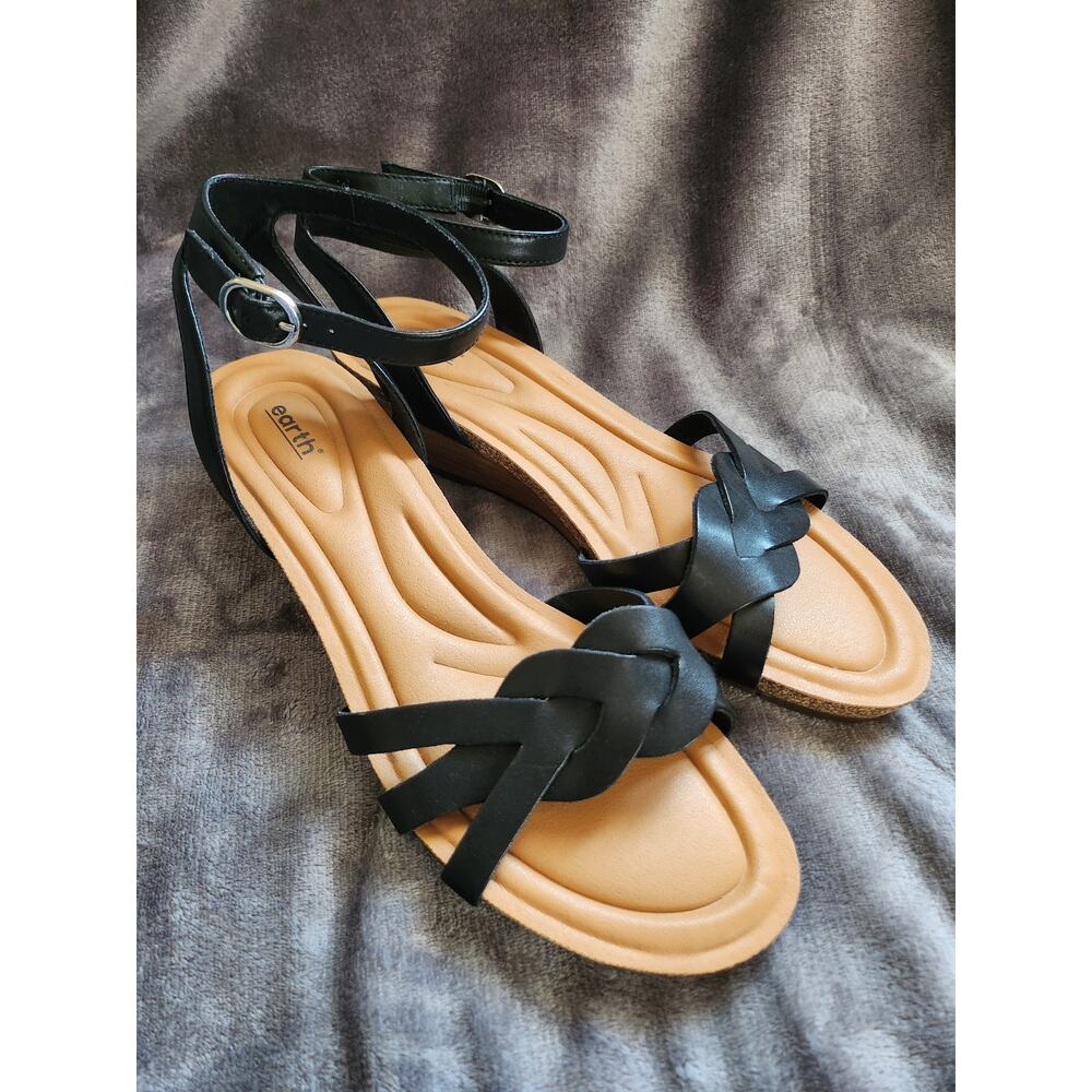 Earth Herly Woven Strappy Stacked Heel Dress Sandals, size 10